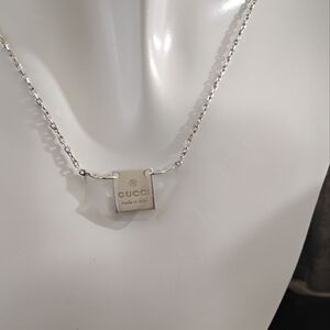 GUCCI Silver Branded Pendant Necklace